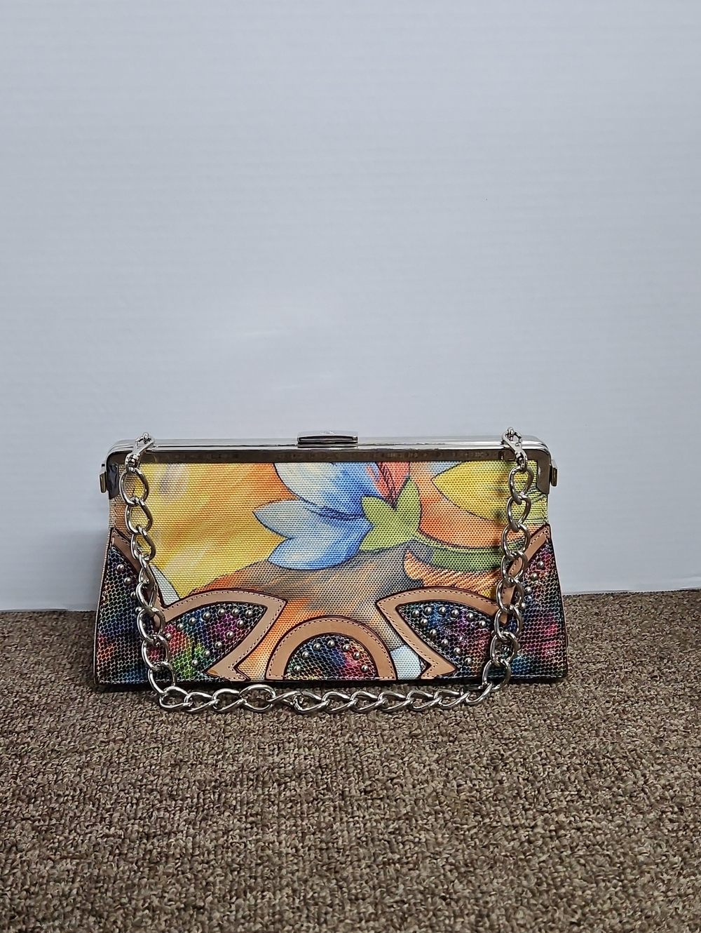 Tallula Tate 3 in 1 Floral Colorful Bag Clutch Kisslock Silver Hardware